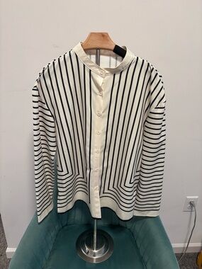 Striped Button-Up Top in Black and Cream